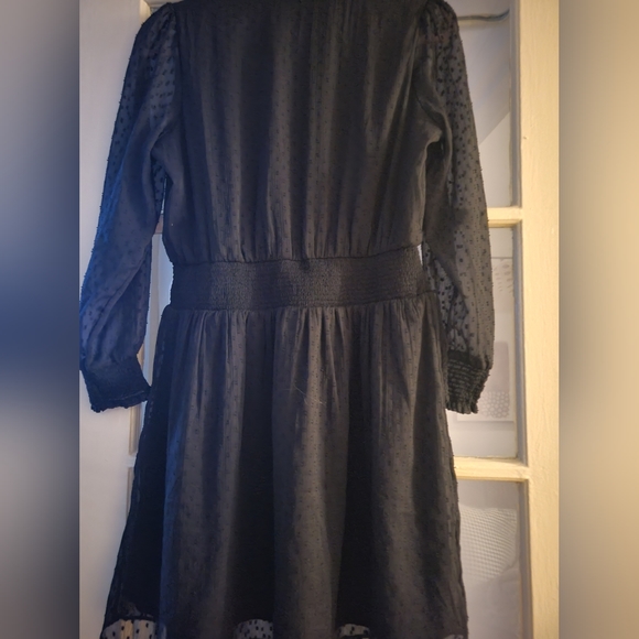 NWT LOFT Petite Smocked Button V-Neck Dress in Black - Picture 4 of 4